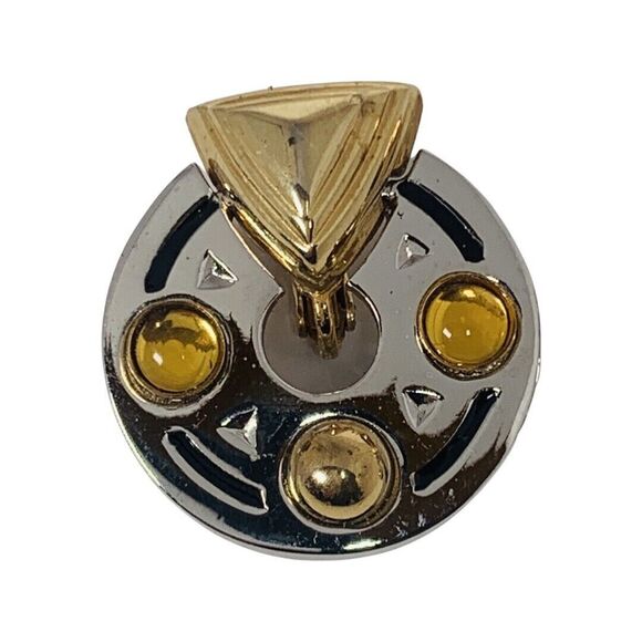 Piscitelli   Designer Gold Door Knocker Clip On Earrings 1" Silver & Gold - Picture 7 of 16